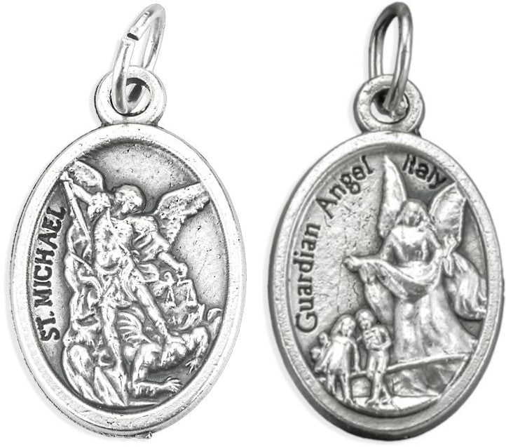 St. Michael Medal - 1 inch, Silver Oxidized