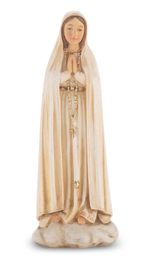 4" Our Lady of Fatima Hand Painted Solid Resin Statue with Holy Card