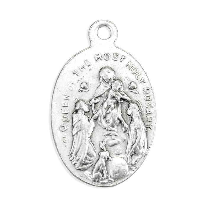 Saint Dominic and Our Lady of the Rosary Medal - 1 Inch Antique Silver