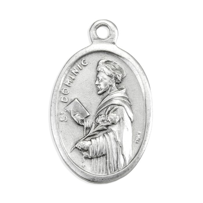 Saint Dominic and Our Lady of the Rosary Medal - 1 Inch Antique Silver